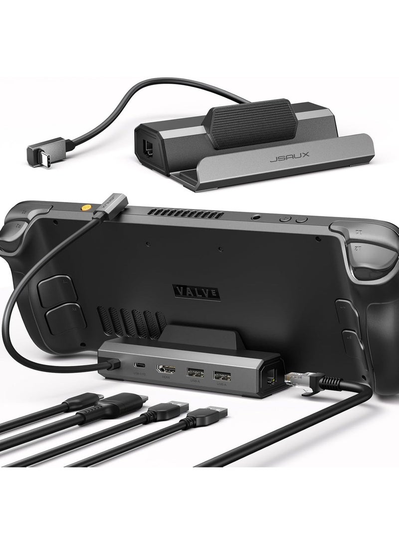 جيسوس محطة إرساء JSAUX HB0602 5 في 1 لأجهزة ستيم دك OLED، روج ألاي، ليجن جو - HDMI 4K@60Hz، شحن 100 واط PD، إيثرنت، منفذين USB-A - Image 1