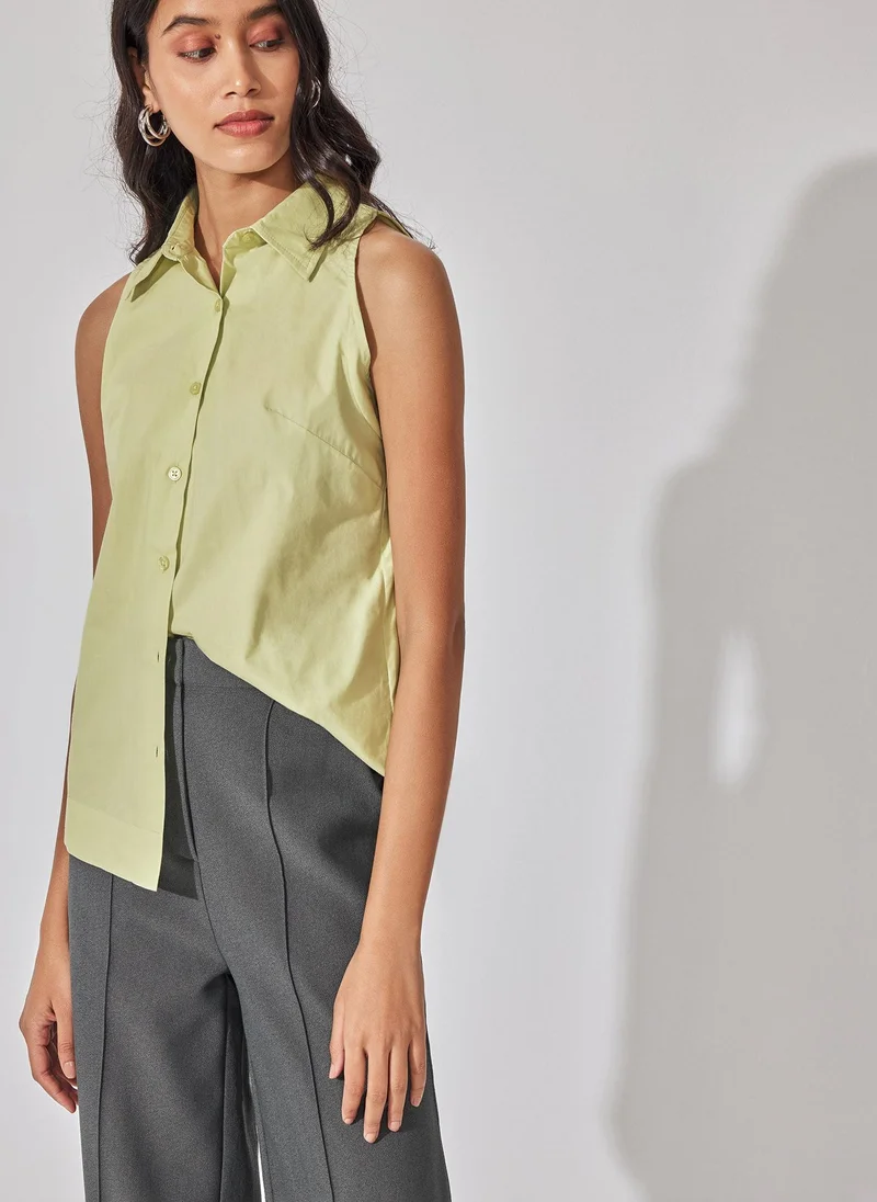 The Label Life The Label Life Women's Button-Down Sleeveless Shirt - Mint, Green