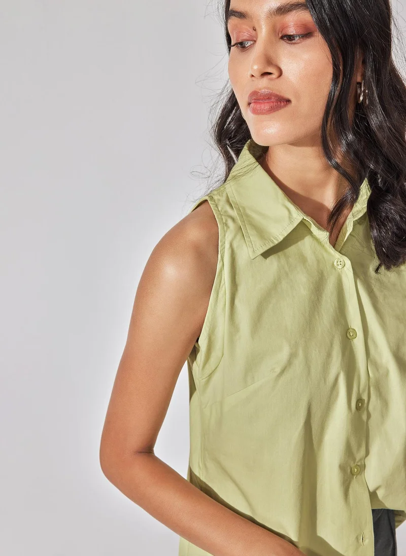 The Label Life The Label Life Women's Button-Down Sleeveless Shirt - Mint, Green