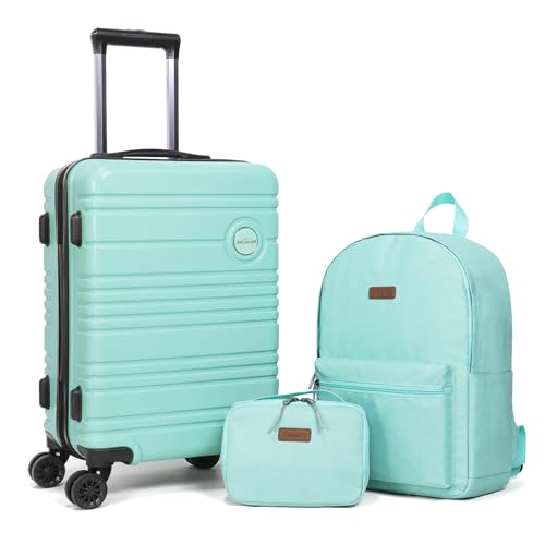 Aklsvion ABS+PC Carry on Luggage set with backpack 3 Pcs suitcace with Spinner wheels TSA Lock 20-In hardshell Lightweight Luggage set (Mint Green) - Image 1