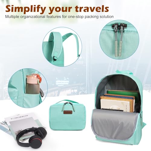 Aklsvion ABS+PC Carry on Luggage set with backpack 3 Pcs suitcace with Spinner wheels TSA Lock 20-In hardshell Lightweight Luggage set (Mint Green) - Image 4