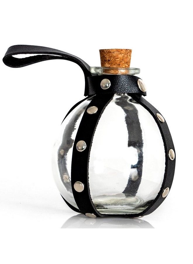 Skeleteen - Dark Magic Potion Bottle Black Wizard Potions Glass Holder With Cork Stopper And Faux Leather Harness With Holster Loop - Image 1
