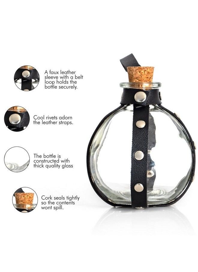 Skeleteen - Dark Magic Potion Bottle Black Wizard Potions Glass Holder With Cork Stopper And Faux Leather Harness With Holster Loop - Image 1