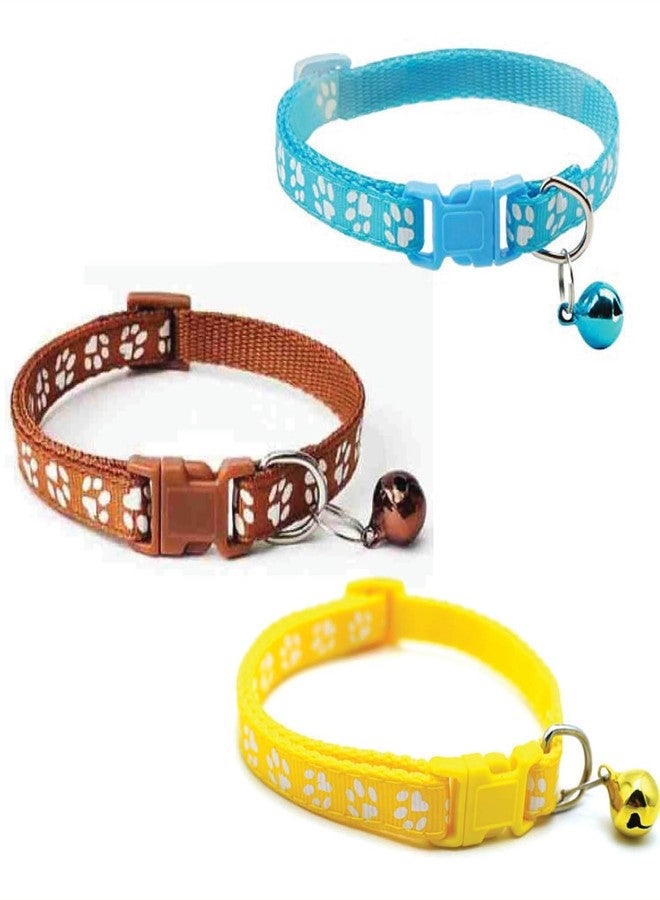 Litvibes Cat Collars Set of 3 with Bell,Kitten & Small Dogs Soft Adjustable Collar Safe,Solid & Protection Breakaway for Cats & Puppies,Cute Kitty Neckband with Paw Print-(Light Blue,Brown,Yelllow) - Image 1