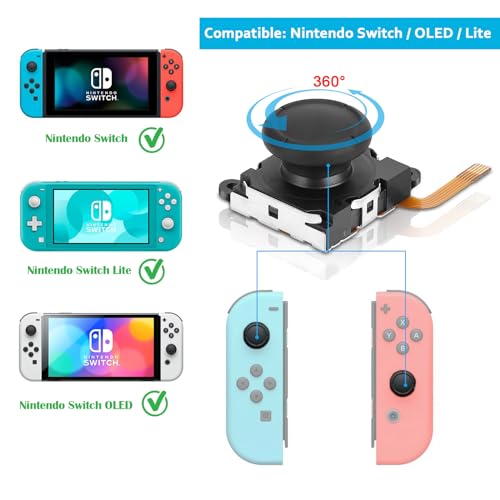 Veanic 2pcs Replacement Hall Effect Joystick for Nintendo Switch/Switch OLED Model/Switch Lite Joy-Con Controller, Thumb Stick Analog Drift Repair Kit Y1.5 / +1.5 Screwdriver/Pry Fix Tools - Image 2