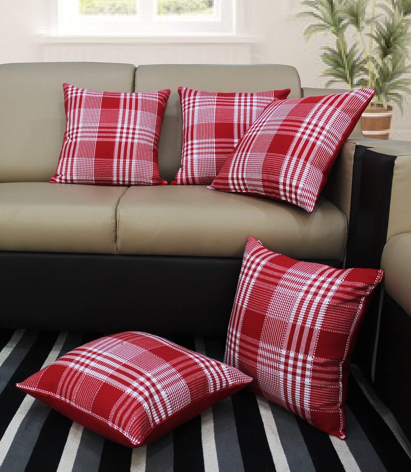 AIRWILL Cotton Themed Cushion Covers for Cushions & Pillows (Red & White, Pack of 5) - Image 1