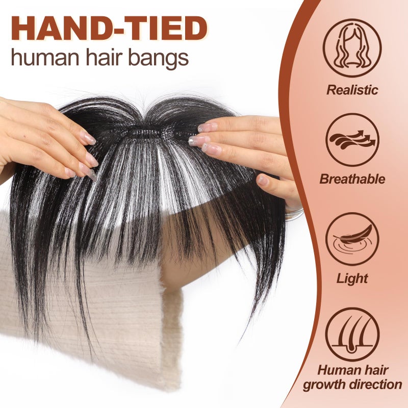 HAIRCUBE Bangs Hair Clip in Bangs 100% Real Human Hair Bangs Clip in Hair Extensions Fake Bangs Air Bangs Hairpieces for woman with Temples 3 Secure Clips in Full Fringe (Ombre Ash Blonde) - Image 2