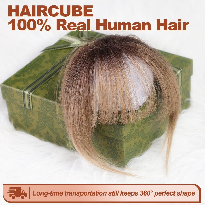 HAIRCUBE Bangs Hair Clip in Bangs 100% Real Human Hair Bangs Clip in Hair Extensions Fake Bangs Air Bangs Hairpieces for woman with Temples 3 Secure Clips in Full Fringe (Ombre Ash Blonde) - Image 4
