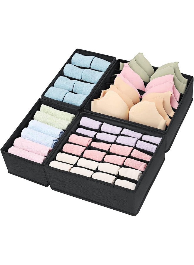 Styleys Set Of 4 Foldable Storage Box Drawer Divider Organizer Closet Storage For Socks Bra Tie Scarfs - Black, Fabric, Non-Woven (S1014) - Clothing - Image 1