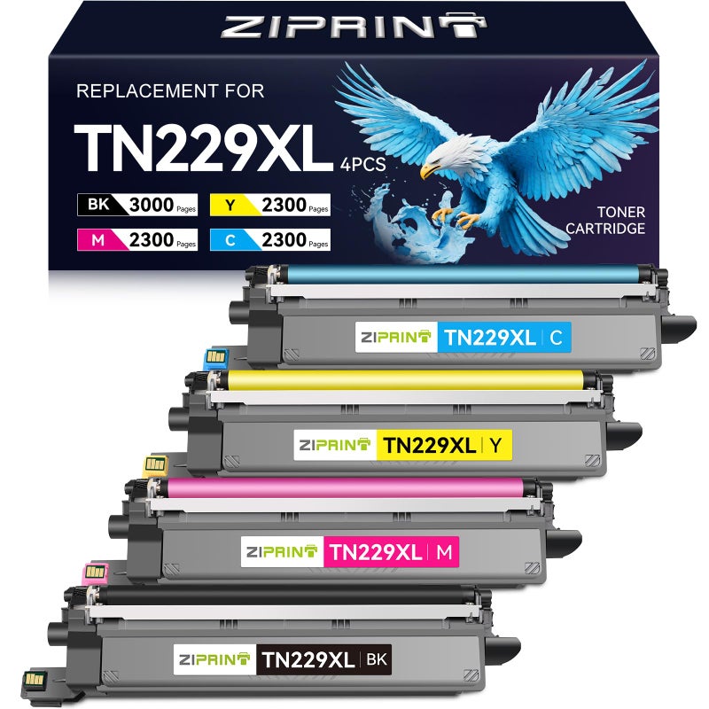 ZIPRINT TN229XL TN229 Toner 4 Pack Compatible Replacement for Brother TN229XL TN 229 Toner Cartridges for MFC-L3780CDW HL-L3280CDW MFC-L3720CDW HL-L3220CDW HL-L3300CDW HL-L3295CDW Printer - Image 1