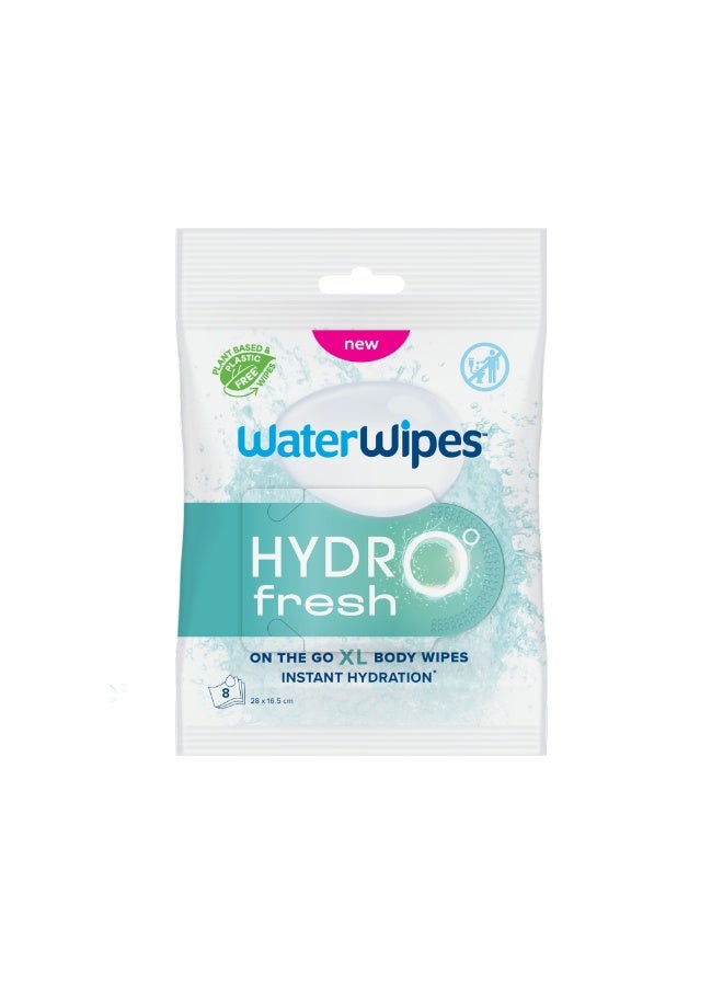 WaterWipes HydroFresh Refresh Wipes, Stay Clean & Refreshed, XL Body Cleaning Wipe, Instant Cleanliness, Odor & Sweat Removal, Ideal for Gym, Travel & Outdoor Use, 8 Count (1 pack) - Image 1