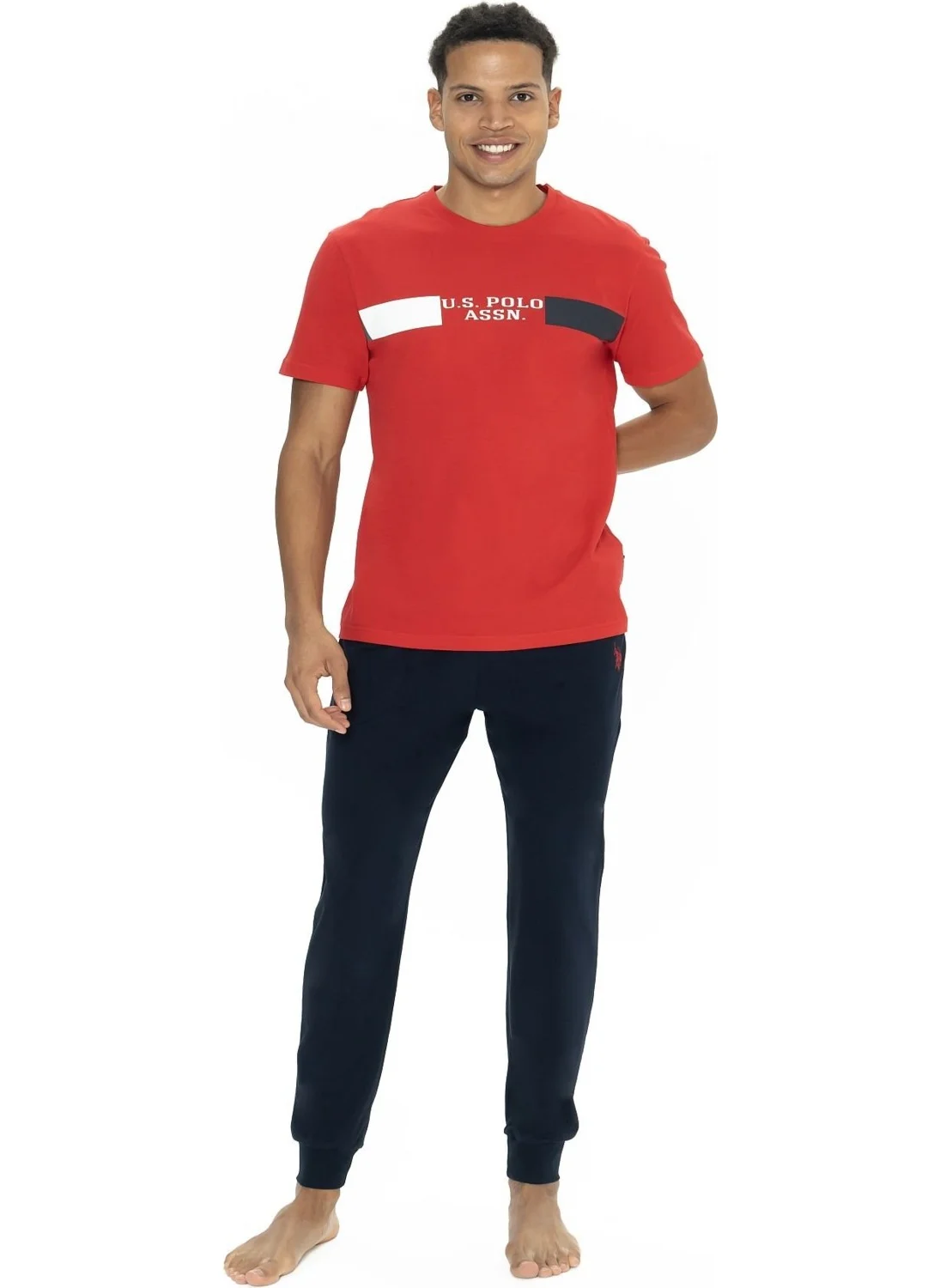 U.S. Polo Assn. 18888 Men's Short Sleeve Crew Neck Elastic Leg Pajama Set-Red
