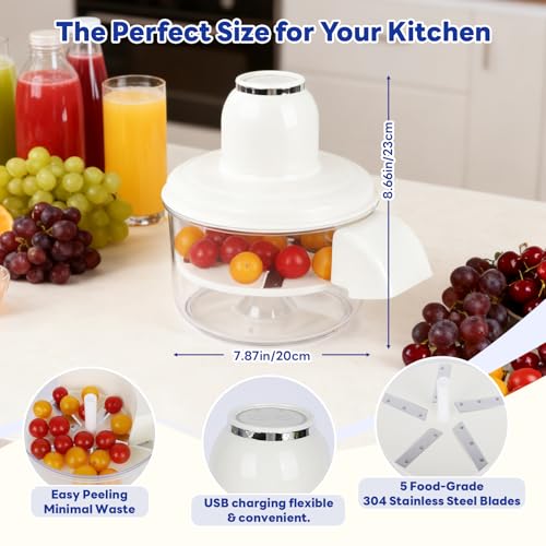 NKDFRI Automatic Grape Peeler Machine Electric Garlic Cherry Tomato Peeler Skin Remover Tool for Small Fruits Effortless Peeling for Home Kitchen White1PC - Image 3