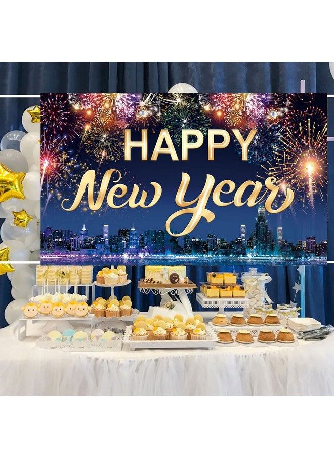 Famoby Happy New Year Fabric Sign Poster Banner Backdrop With Fireworks For New Year Photo Booth Background Party Decorations  - Image 3