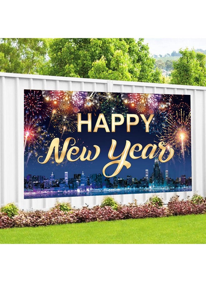 Famoby Happy New Year Fabric Sign Poster Banner Backdrop With Fireworks For New Year Photo Booth Background Party Decorations  - Image 5