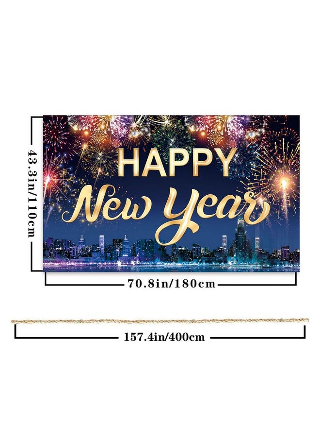 Famoby Happy New Year Fabric Sign Poster Banner Backdrop With Fireworks For New Year Photo Booth Background Party Decorations  - Image 2