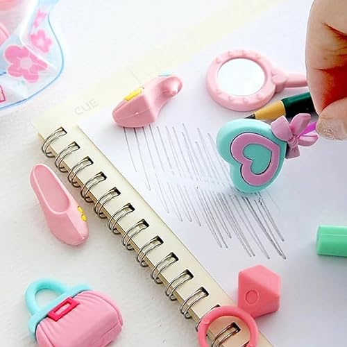 PARTEET Girld Makeup Theme Erasers for Kids, Non-Toxic & Smudge-Free, Stylish Eraser, Rubber Pencil Eraser, Birthday Party Favors | Stationary Set for Boys & Girls (7 Pcs in 1 Pack) - Image 4