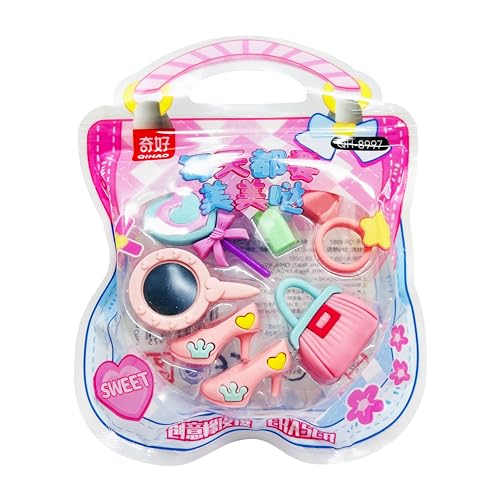 PARTEET Girld Makeup Theme Erasers for Kids, Non-Toxic & Smudge-Free, Stylish Eraser, Rubber Pencil Eraser, Birthday Party Favors | Stationary Set for Boys & Girls (7 Pcs in 1 Pack) - Image 1