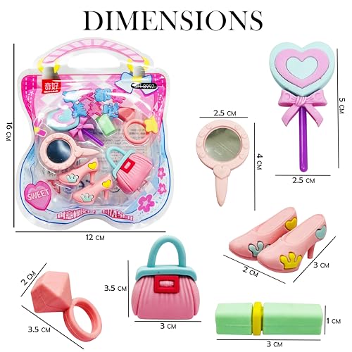 PARTEET Girld Makeup Theme Erasers for Kids, Non-Toxic & Smudge-Free, Stylish Eraser, Rubber Pencil Eraser, Birthday Party Favors | Stationary Set for Boys & Girls (7 Pcs in 1 Pack) - Image 2