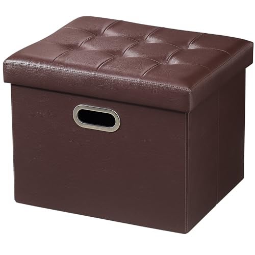 Bsketa Bsketa Storage Ottoman Foot Rest Stool, 17 inch Leather Folding Footstool Bench, Short Ottoman Stool,Storage Foot Rest - Image 1