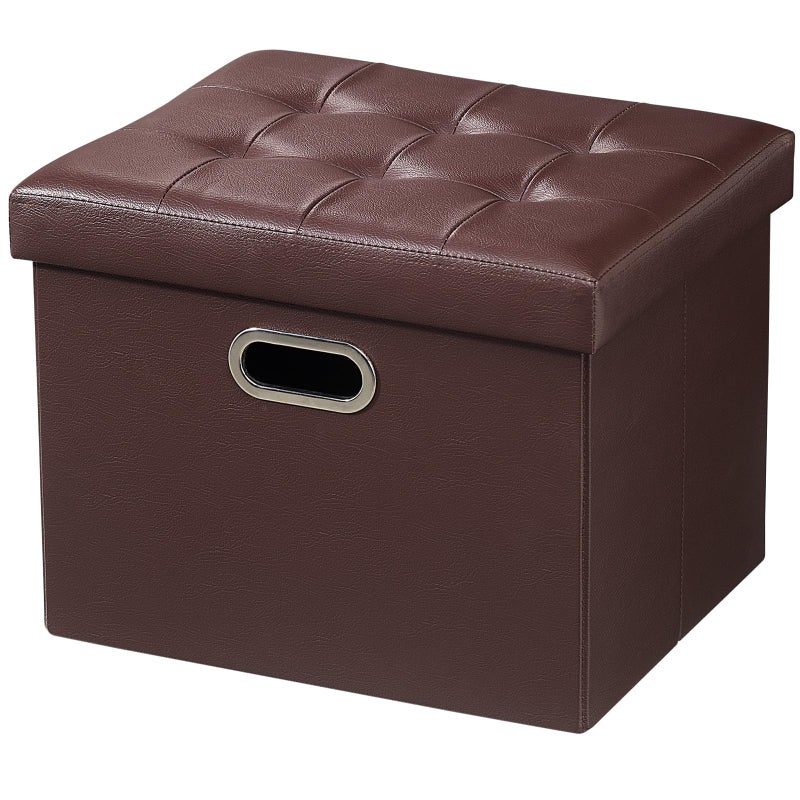 Bsketa Bsketa Storage Ottoman Foot Rest Stool, 17 inch Leather Folding Footstool Bench, Short Ottoman Stool,Storage Foot Rest - Image 2