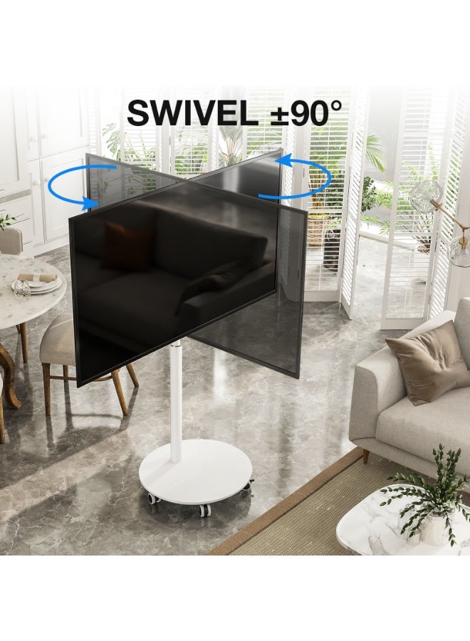 Rfiver Mobile TV Stand for 32–65 Inch TVs, Rolling TV Cart with Hidden Wheels, Height Adjustable & 90° Swivel, VESA Up to 400x400 mm, Heavy-Duty Floor TV Stand, 40 kg Capacity, White | TF1203WHT - Image 3