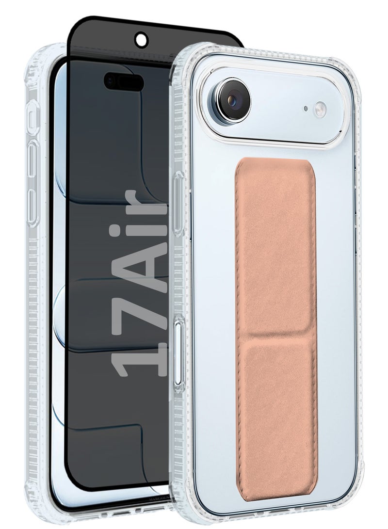 CATANES 2 Packs Finger Grip Clear Case Cover for iPhone 17 Air- Kickstand Car Magnetic Holder Multi-function Protective Two-in-one Case with Privacy Screen Protector - Pink - Image 1
