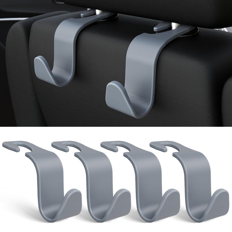 Amooca Car Seat Headrest Hook 4 Pack Hanger Universal Vehicle Car Storage Organizer for Handbag Purse Coat S Type Grey - Image 1