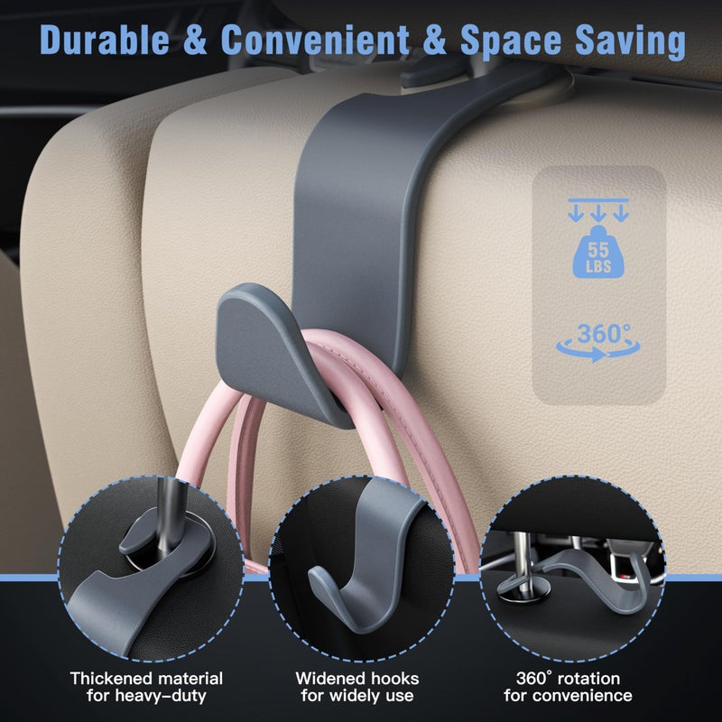 Amooca Car Seat Headrest Hook 4 Pack Hanger Universal Vehicle Car Storage Organizer for Handbag Purse Coat S Type Grey - Image 3