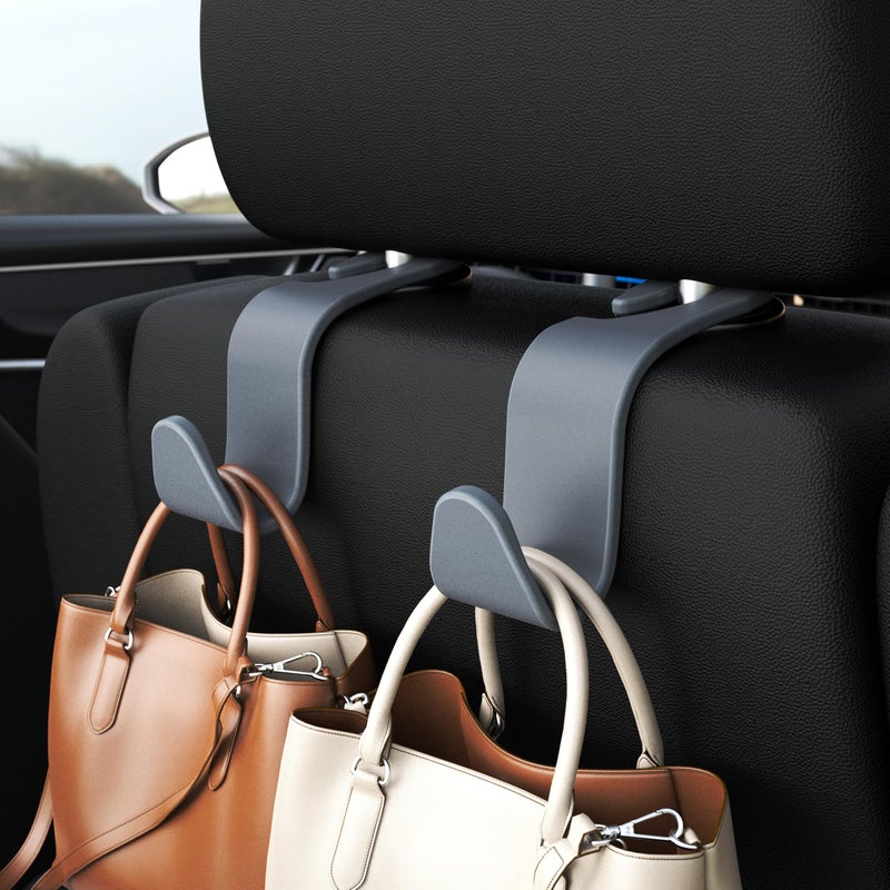 Amooca Car Seat Headrest Hook 4 Pack Hanger Universal Vehicle Car Storage Organizer for Handbag Purse Coat S Type Grey - Image 2