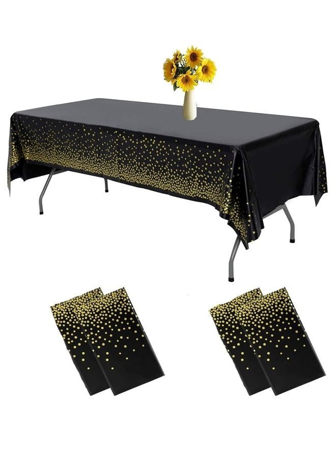 Bukela 4 Pack Black and Gold Dot Disposable Plastic Waterproof Table Cloths for Birthday Party or Ramadan 137x274cm - Image 1