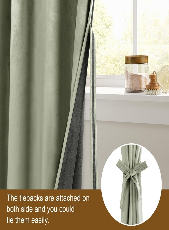 DWCN Light Sage Velvet Curtains 96 Inches Length - Tieable Super Soft Luxury Grommet Window Treatments Room Darkening Privacy Protect Drapes for Bedroom Living Room Home Decor, W52 x L96, 2 Panels - Image 4