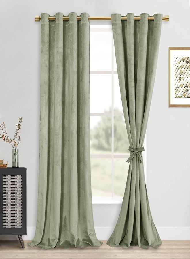 DWCN Light Sage Velvet Curtains 96 Inches Length - Tieable Super Soft Luxury Grommet Window Treatments Room Darkening Privacy Protect Drapes for Bedroom Living Room Home Decor, W52 x L96, 2 Panels - Image 1