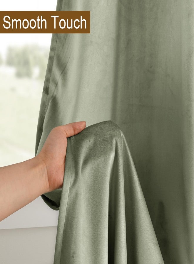 DWCN Light Sage Velvet Curtains 96 Inches Length - Tieable Super Soft Luxury Grommet Window Treatments Room Darkening Privacy Protect Drapes for Bedroom Living Room Home Decor, W52 x L96, 2 Panels - Image 2