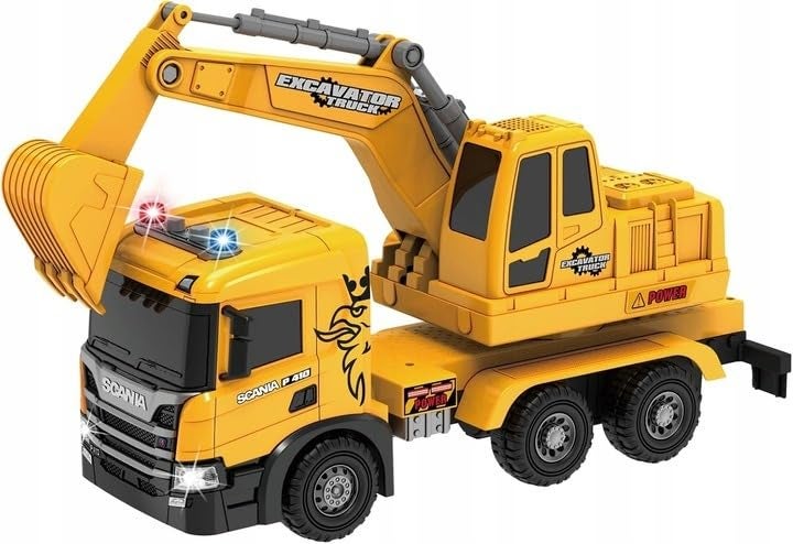 The Toys Home لعبة شاحنة البناء الحفارة المرخصة من سكانيا، مقياس 1:50، 59 سم، صفراء، مع أضواء وأصوات، رافعة دفع واذهب، للأعمار 3 سنوات فما فوق - Image 1