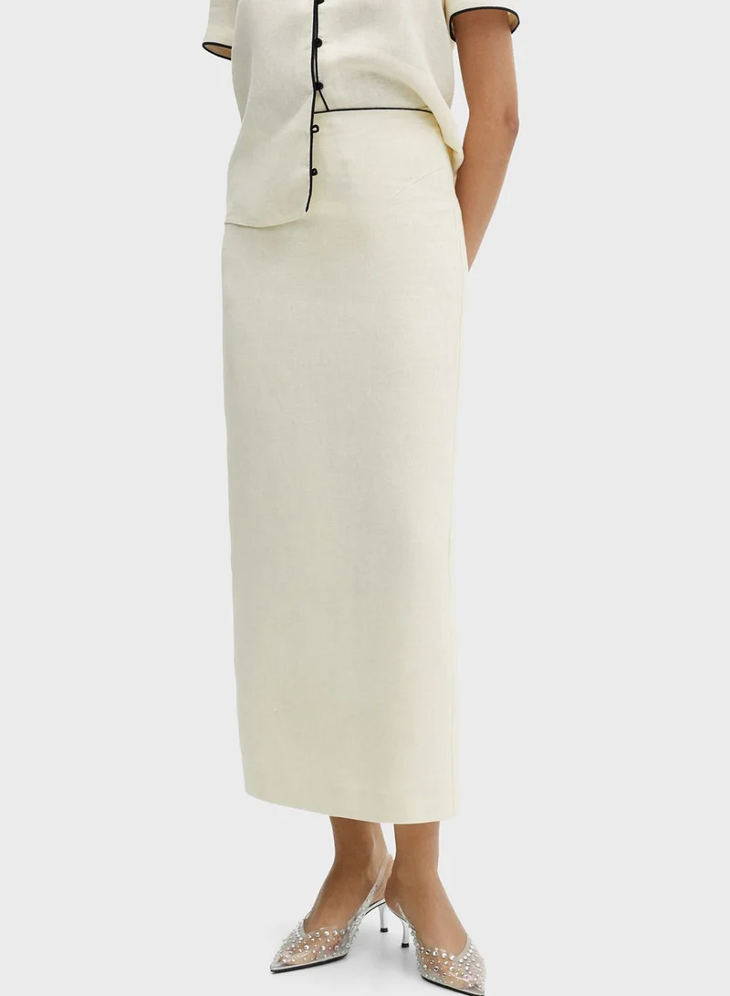 MANGO Linen slit skirt