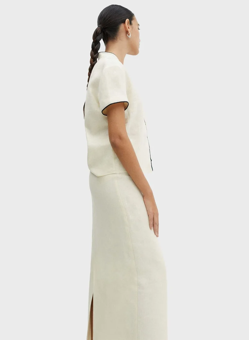 MANGO Linen slit skirt