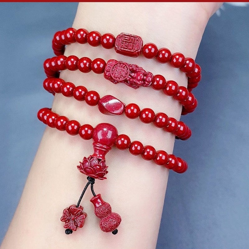 108 Bead Cinnabar Buddhist Prayer Beads Bracelet for Men and Women, Purple Gold Sand Necklace