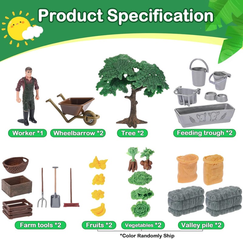 Sosation 54 Pcs Play Farm Feed Food Accessories Toy Set Mini Educational Playset Feed Set Includes Plastic Hay Bale Straw Heap Vegetable Planting Scene Tools Educational Gift Cake Toppers for Kids Toddlers - Image 3