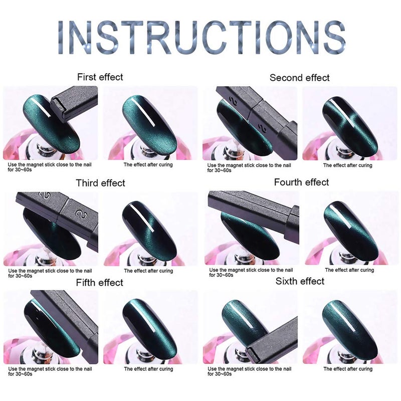 SILPECWEE 6Pcs Cat Eye Nail Magnet, Cat Eye Magnet for Nails Magnetic Nail Polish Magnets Pen Nail Design Kit Manicure Magnetic Stick Nail Art Tools Nails Accessories - Image 5