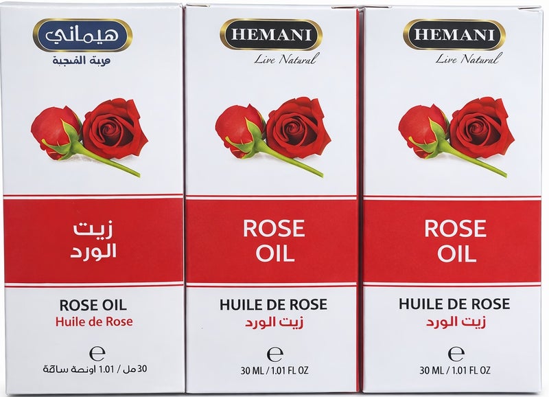 Hemani Rose Oil 30ml Pack of 3 | Natural Rose Oil for Skin, Hair & Massage | Multi-Purpose Aromatic Oil - Image 1