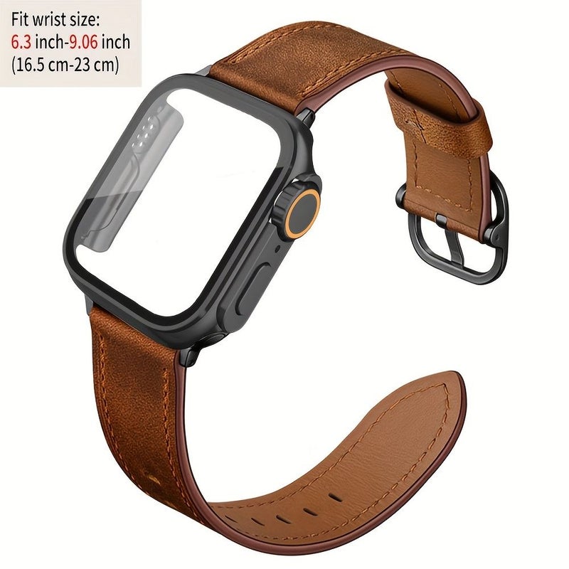 Brown Vintage Leather Apple Watch Band With Square Buckle For 42mm S10 Model - Image 2