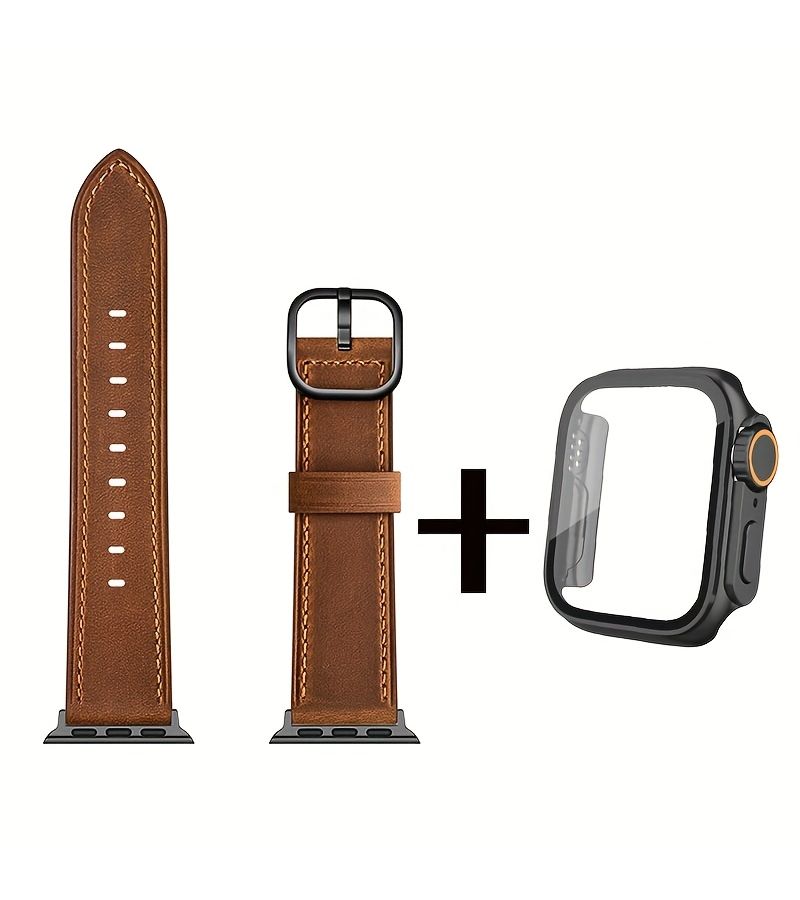 Brown Vintage Leather Apple Watch Band With Square Buckle For 42mm S10 Model - Image 4