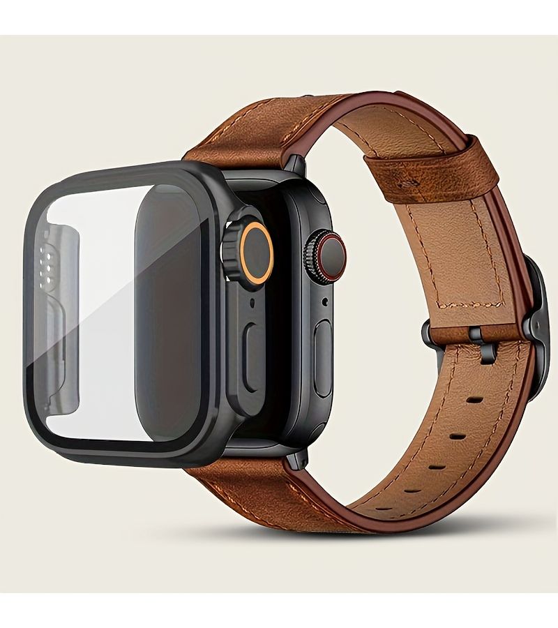 Brown Vintage Leather Apple Watch Band With Square Buckle For 42mm S10 Model - Image 1