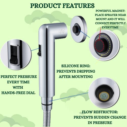 Bum Buddy: The Bum Gun Bidet, Handheld Magnetic Bidet Sprayer Kit for Toilet, Adjustable Water Pressure Bidet Sprayer, Cloth Diaper Cleaner Set, Feminine Wash, Nylon Nut, Cone Washers, Leak Free, ECO - Image 4