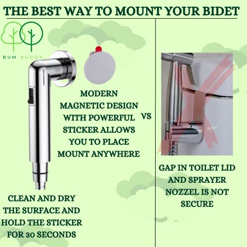 Bum Buddy: The Bum Gun Bidet, Handheld Magnetic Bidet Sprayer Kit for Toilet, Adjustable Water Pressure Bidet Sprayer, Cloth Diaper Cleaner Set, Feminine Wash, Nylon Nut, Cone Washers, Leak Free, ECO - Image 2