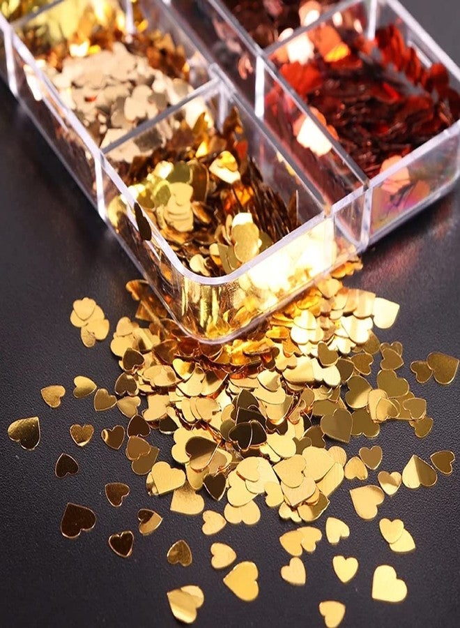 YKZFUI 6 Grids Valentine's Day Nail Art Glitters, Sequins, Holographic Heart Love Retro Acrylic Nails Designs Stickers for Valentine's Party Decorations - Image 2