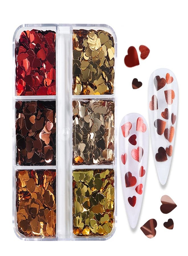 YKZFUI 6 Grids Valentine's Day Nail Art Glitters, Sequins, Holographic Heart Love Retro Acrylic Nails Designs Stickers for Valentine's Party Decorations - Image 4