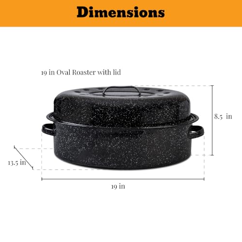 Granite Ware 19 in Oval Roaster Set (10pcs), includes Lid, Rack, 2 pack brining bags, oven/grill-safe meat Thermometer, Turkey Baster with silicone bulb, and a small brush. - Image 3