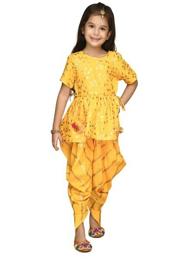 Saka Designs Yellow With Gold Print Dhoti & Jhabala (12 Months-24 Months) - Image 1